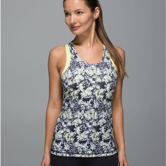 Lululemon Inspiration Tank II Crosscourt Petal Black Clarity Yellow - Picture 1 of 8